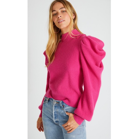 LoveShackFancy Sweaters - LoveShackFancy 100% Cashmere Potter Pullover Puff Sleeve Bow Detail Pink Sweater